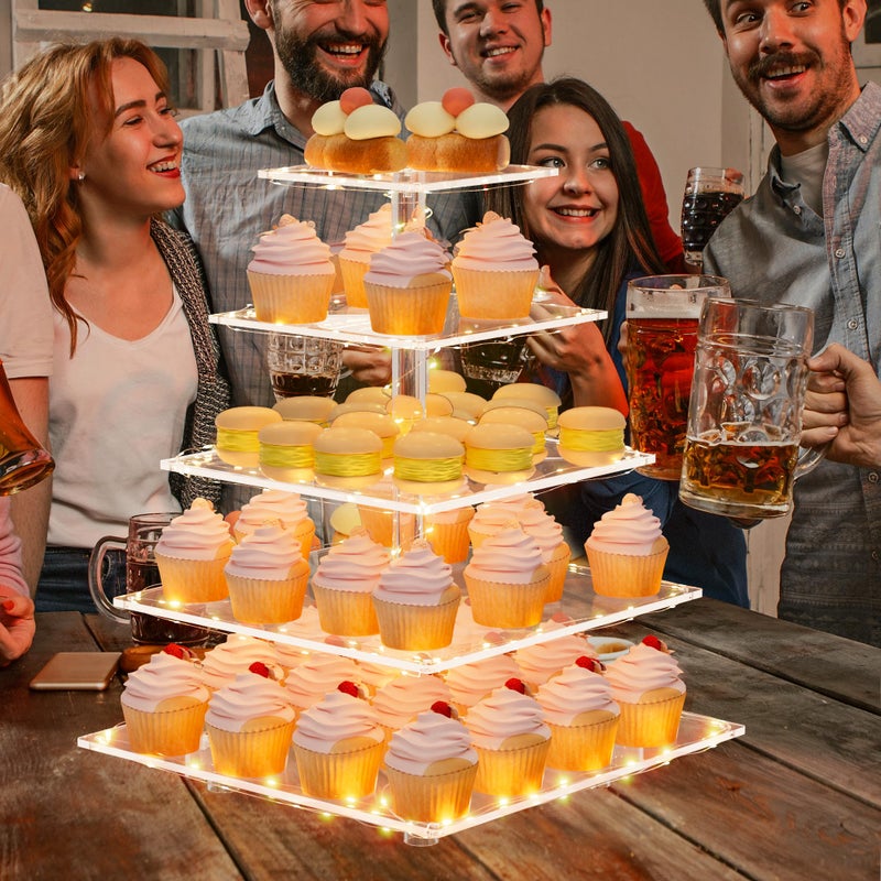 weddingwish 5 Tier Acrylic Cupcake Stand with LED Light, Clear Cupcake Stand for 50 Cupcakes, Cupcake Holder Tower Dessert Table Display Set for Birthday, Baby Shower, Tea Party and Wedding DÃ©cor - Image 3